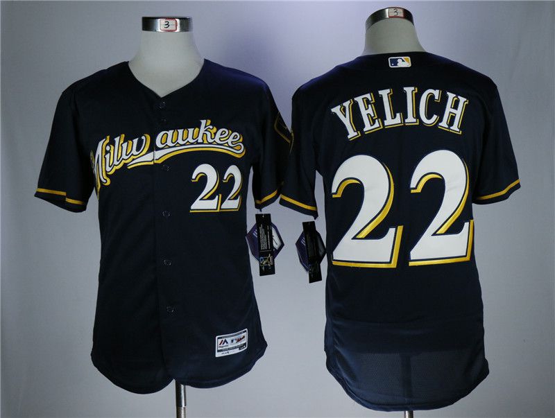 Men Milwaukee Brewers 22 Yelich Blue Elite MLB Jerseys